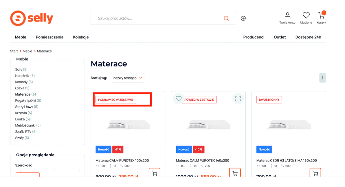 Cechy na listach produktów