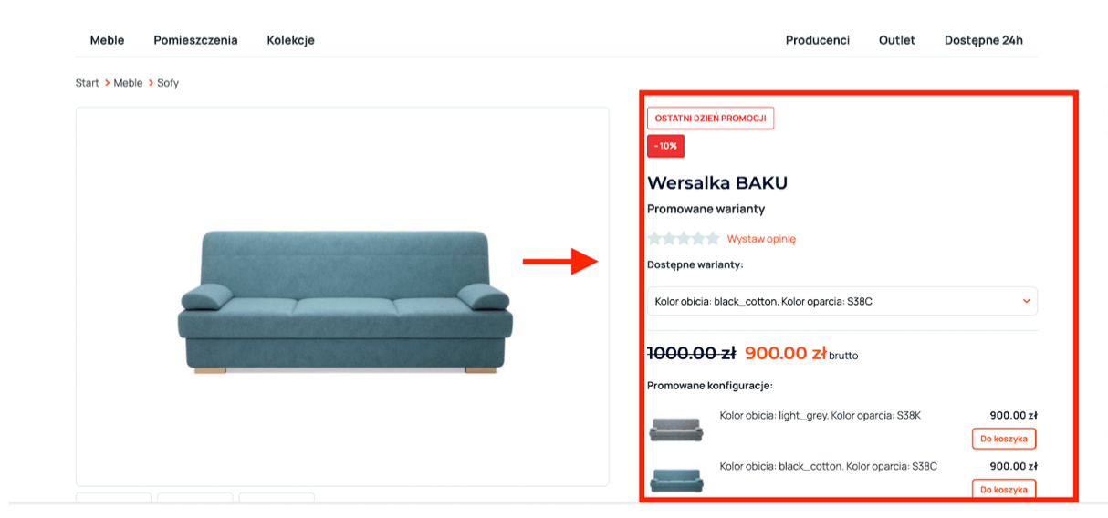 Promowane warianty na karcie produktu