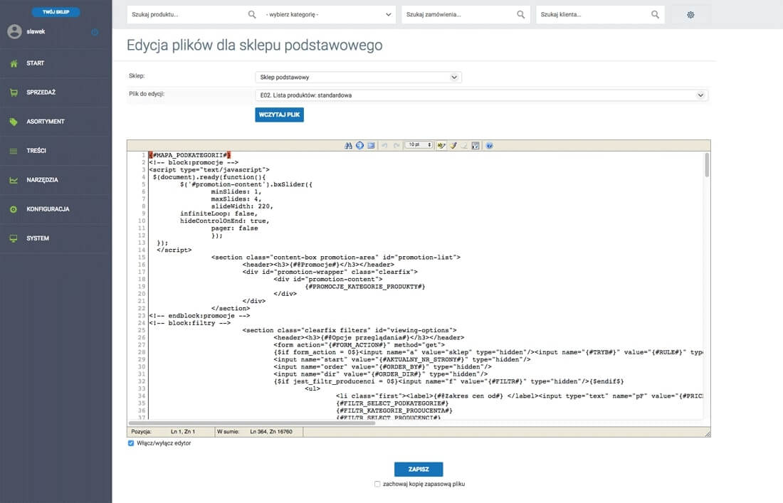 Edytor szablonów css i html w selly