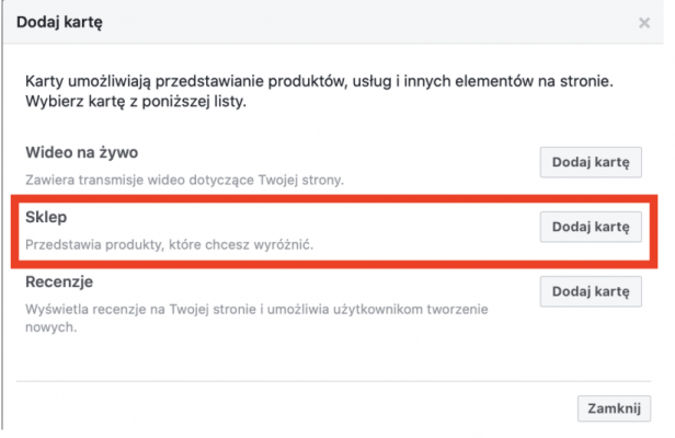 dodawanie produktów na Facebooku
