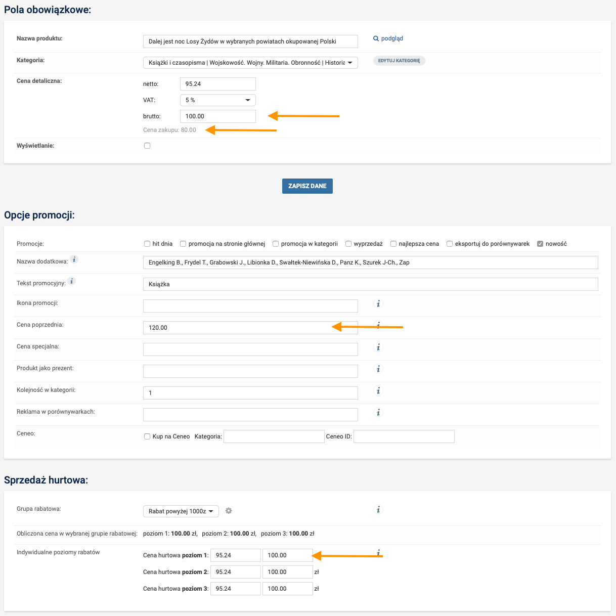 Przykładowy produkt z importu