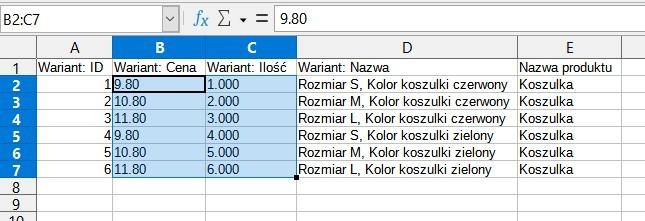 Schemat eksportu wariantów