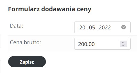 Historia cen formularz