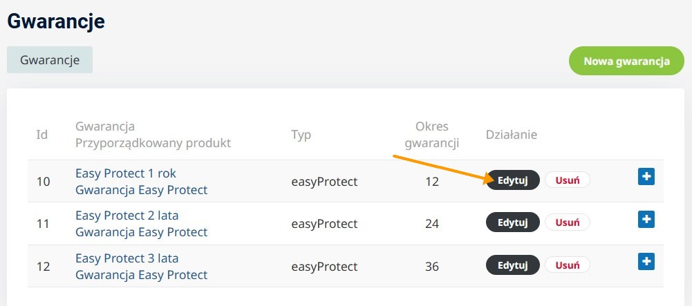 Konfiguracja okresów gwarancyjnych