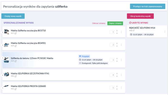 Dostosowywanie wyników