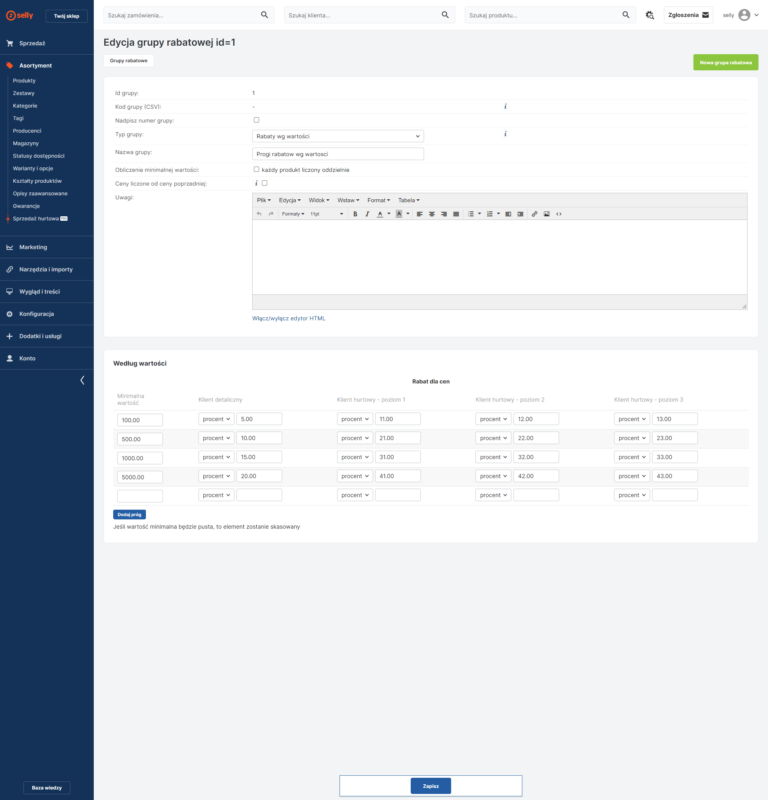 Panel grupy rabatowe