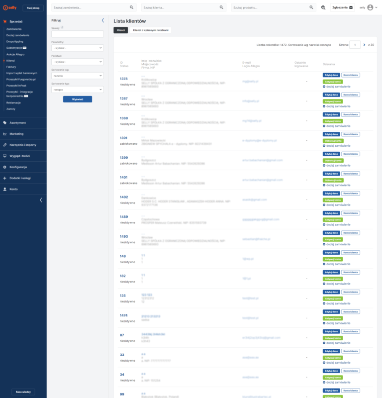 Panel lista klientów
