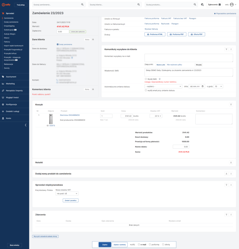 Panel szczegóły zamówienia 2
