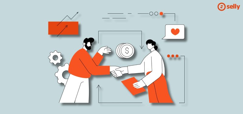 Kreskówkowa grafika dokonywanego zakupu e-commerce.