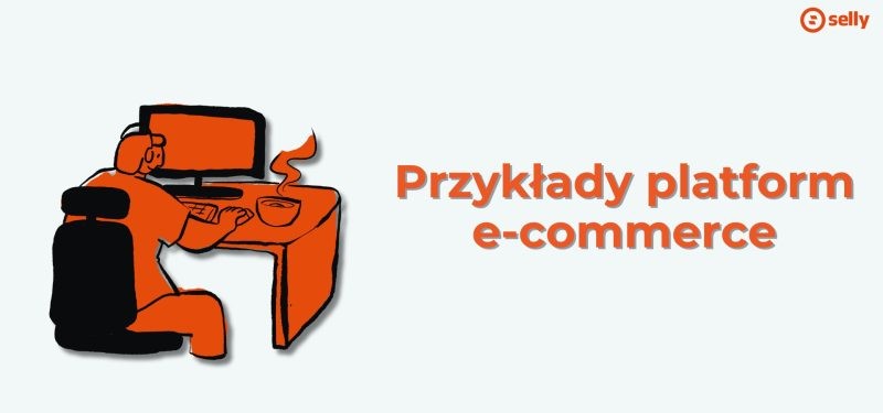 Białe tło i grafika mężczyzny przed biurkiem. Temat wpisu - opinie o magento