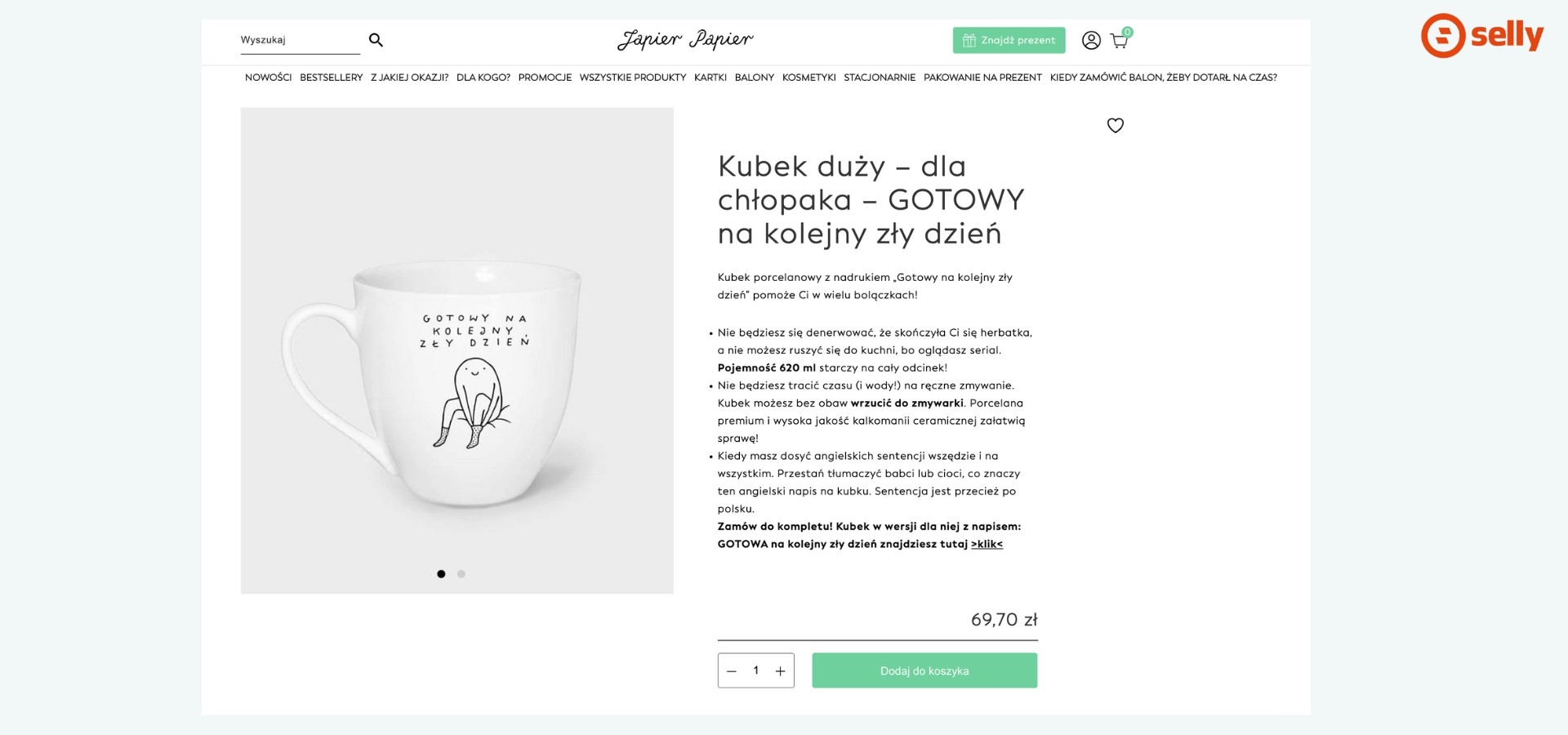 Zrzut ekranu ze strony opisu kubka japierpapier.