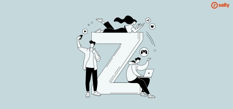 Pokolenie Z w e-commerce, grafika kreskówkowa trzech osób i literki Z.