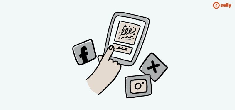 Grafika telefonu i ikon platform społecznościowych - instagrama, x, facebooka.