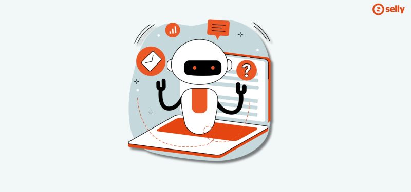 Kreskówkowy robot AI, który wychodzi z laptopa.