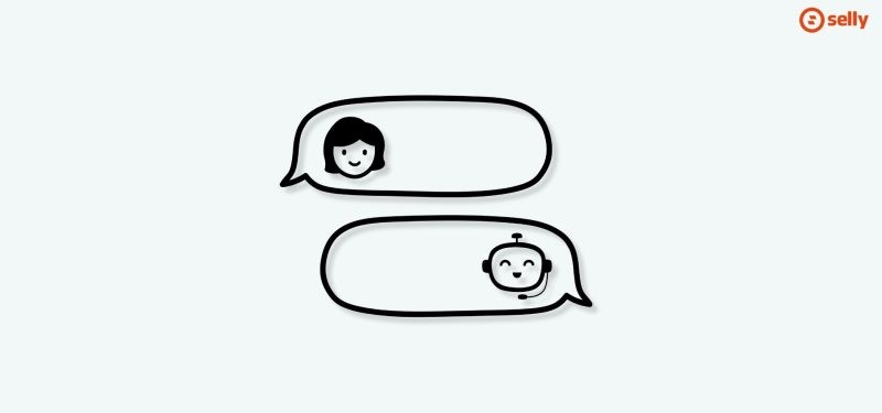 Grafika dwóch dymków z rozmowy - kobiety i chatbota.