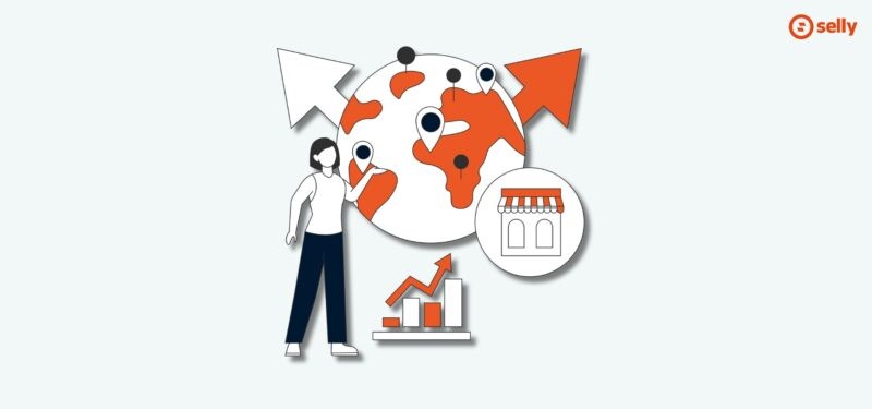 Grafika kreskówkowa globu, z którego wychodzą strzałki. Ma pokazywać ekspansję płatności BLIK