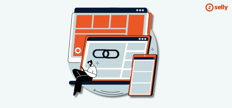 Grafika przedstawiająca mężczyznę przy laptopie, który zajmuje się linkowaniem zewnętrznym.