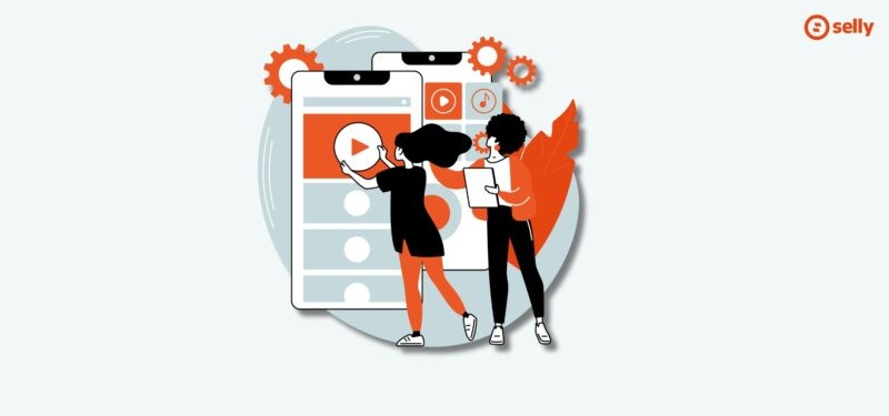 Grafika kreskówkowa kobiet ustawiających pliki głosowe w telefonie.