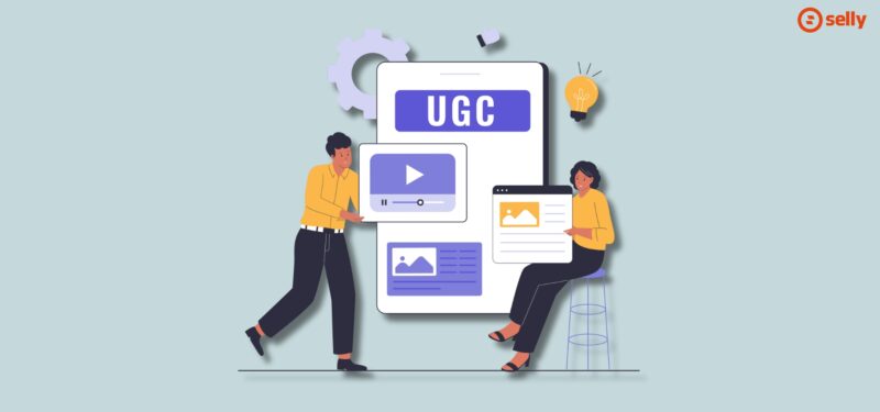 Grafika działu marketingowego, którzy wstawiają na stronę internetową UGC - filmy i grafiki.