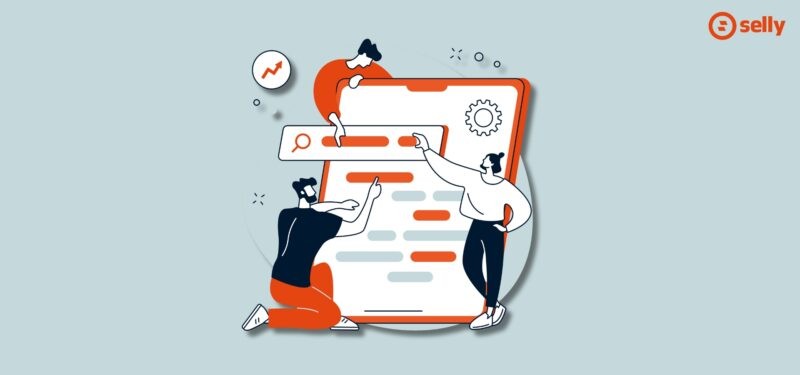 Zespół analizujący stronę pod kątem SEO (grafika kreskówkowa). Temat: kulisy SEO.