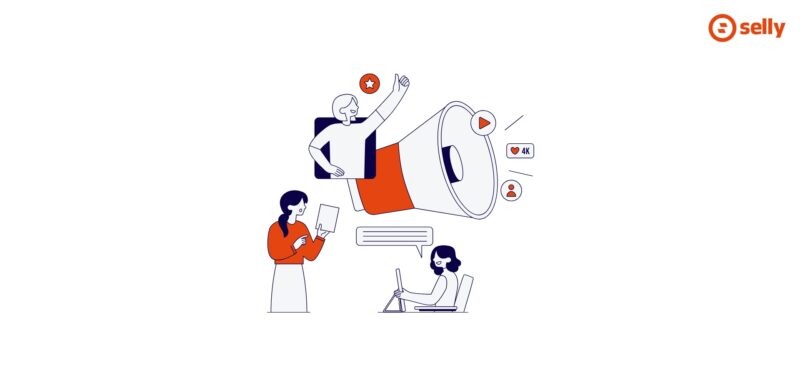 PR w e-commerce. Grafika ludzi, którzy pracują nad pr, piszą, publikują na mediach.