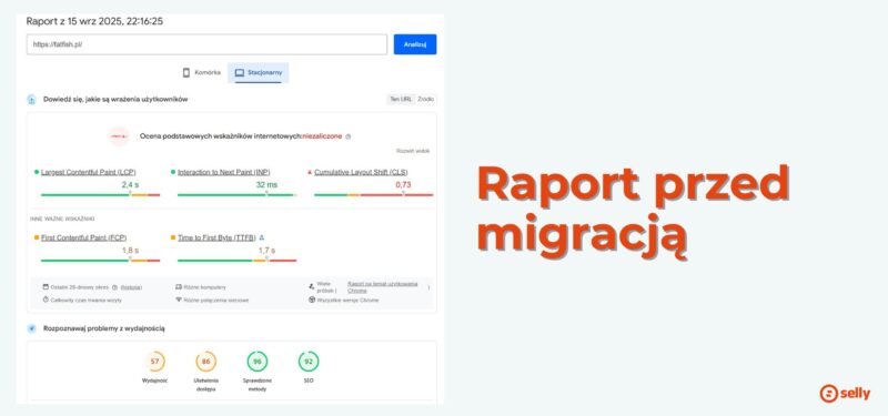 Zrzut ekranu z 15 września 2025 przed migracją sklepu internetowego Fatfish na Selly