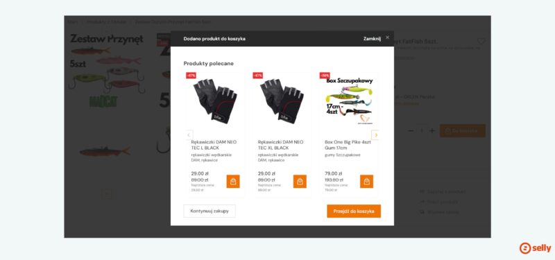 Pop-up posprzedażowy po dodaniu produktu do koszyka wyświetla polecane produkty, zwiększając wartość koszyka
