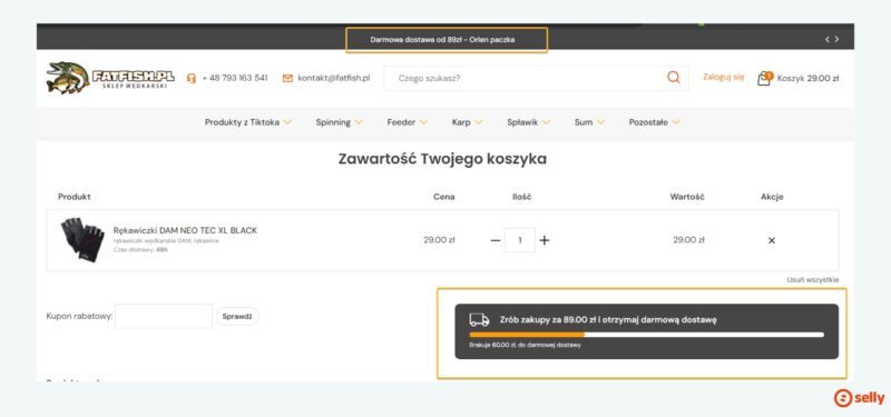 Górny baner promocyjny widoczny na wszystkich stronach: „Darmowa dostawa od 89 zł - ORLEN” oraz Graficzny licznik darmowej dostawy w koszyku