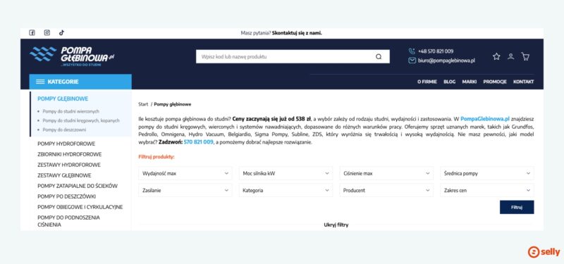 Informacje o kosztach pomp.