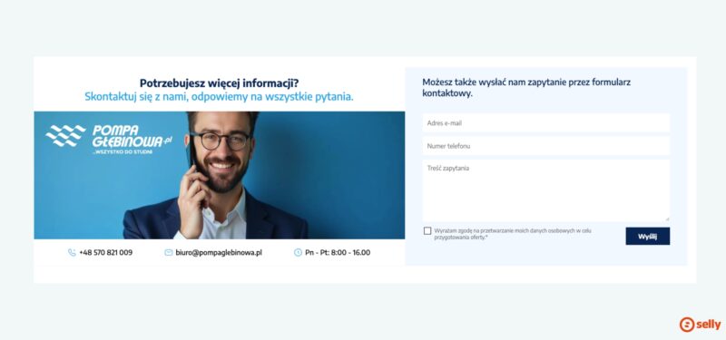 Formularz kontaktowy stworzony na potrzeby pompaglebinowa.pl przez Selly