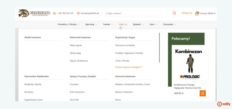 Menu z produktami promocyjnymi Fatfish