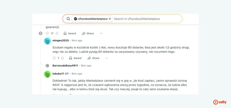 Sprzedaż mebli na marketplace - wyzwania sprzedawców z reddita.