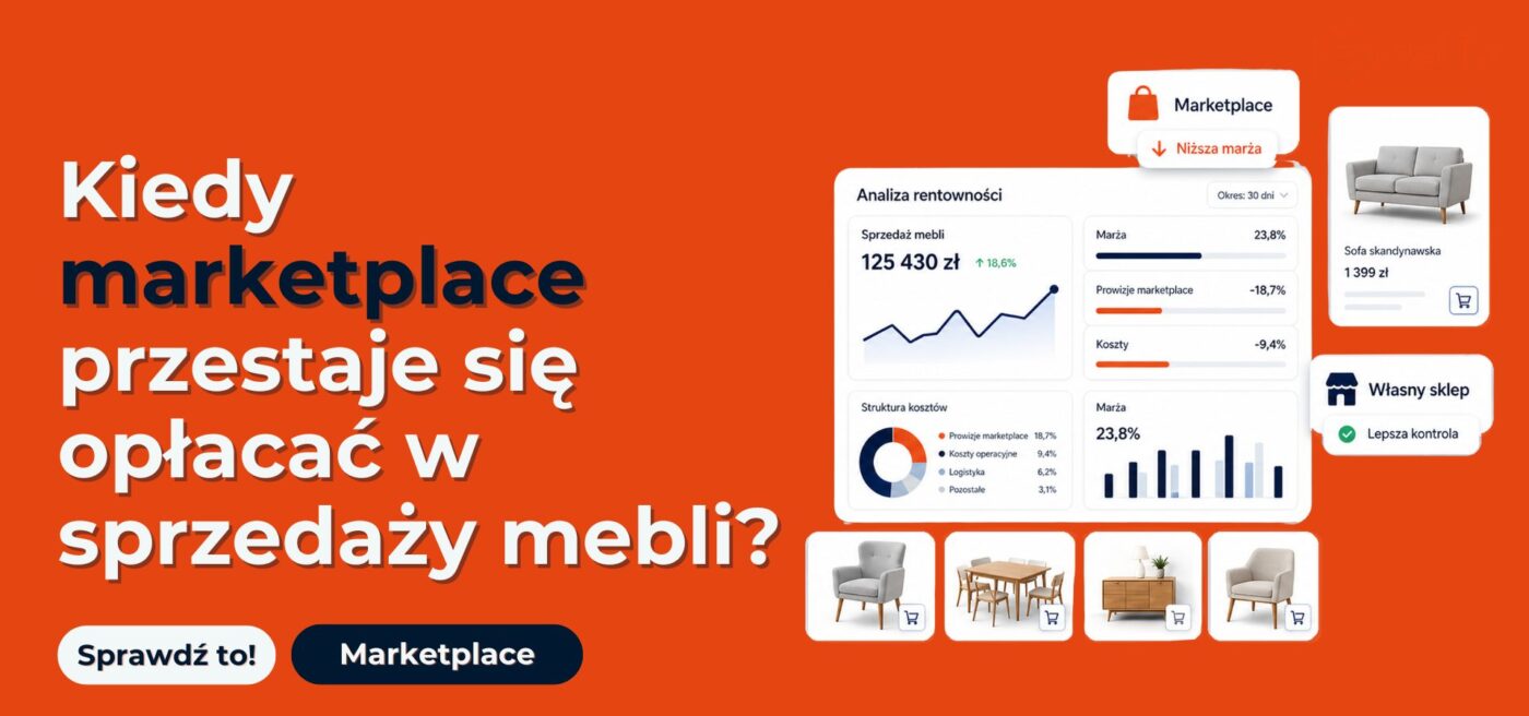 Kiedy marketplace przestaje się opłacać w sprzedaży mebli - analiza kosztów, prowizji i marży w e-commerce. Temat: sprzedaż mebli na marketplace.