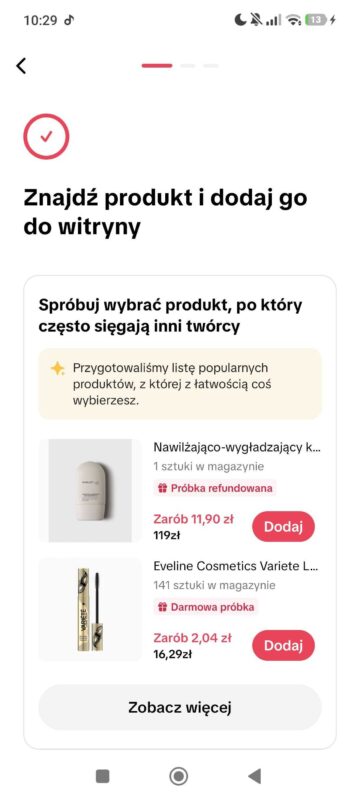 Znajdź produkt i dodaj go do witryny - jak sprzedawać na tiktok shop