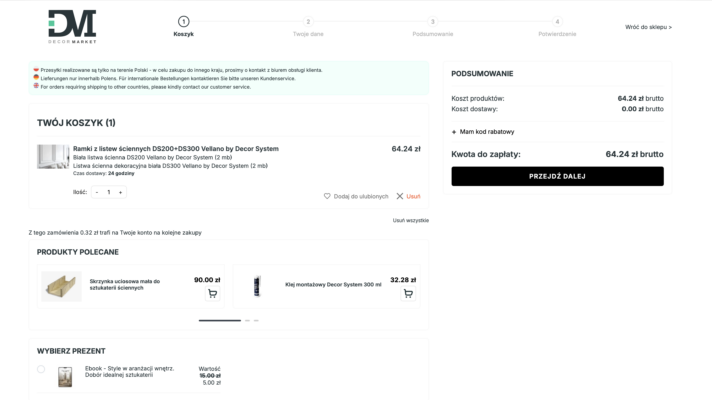 Wariant wieloetapowy koszyka zakupowego na Selly sklepu DecorMarket