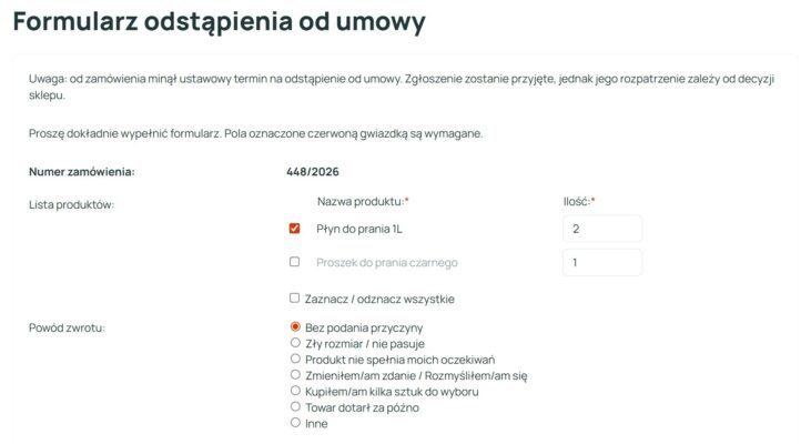 Część 2 formularza odstąpienia od umowy