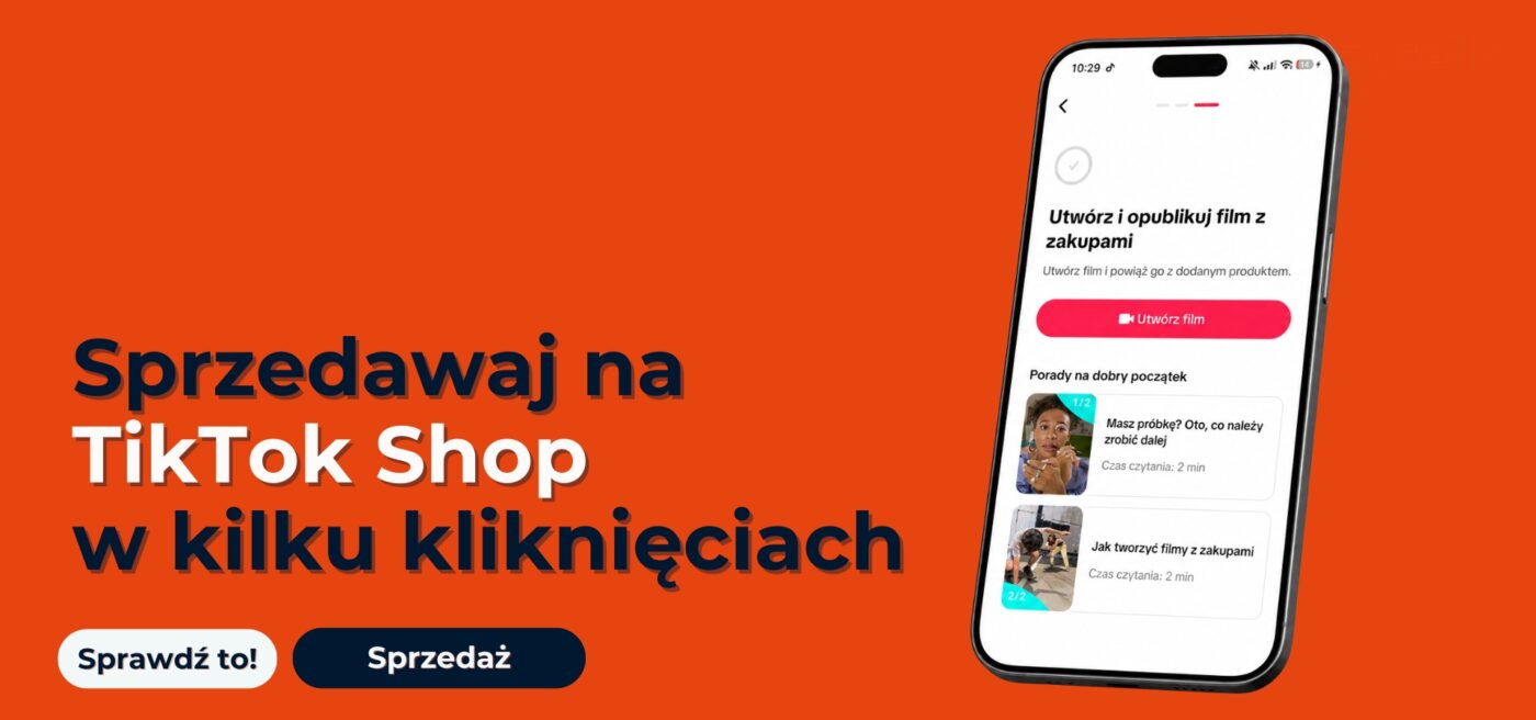 sprzedaż na TikTok Shop - skrin z panelu pokazujący opcję utworzenia filmu z zakupami