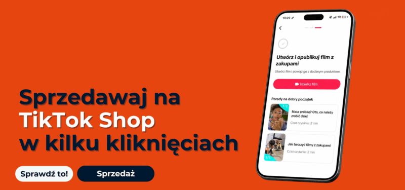 sprzedaż na TikTok Shop - skrin z panelu pokazujący opcję utworzenia filmu z zakupami