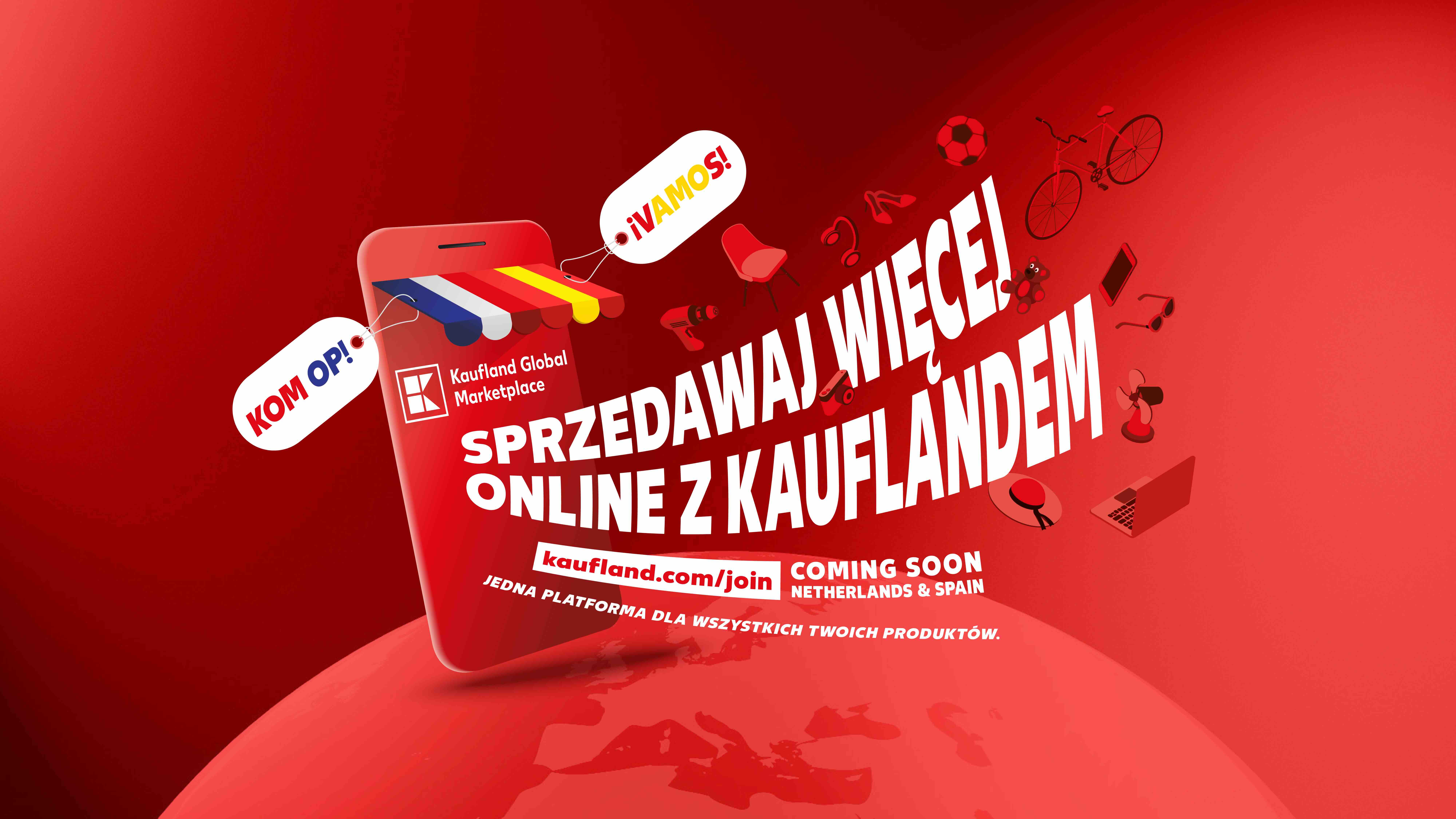 Grafika Kaufland Global Marketplace wychodzący na nowe rynki - do Hiszpanii i Holandii