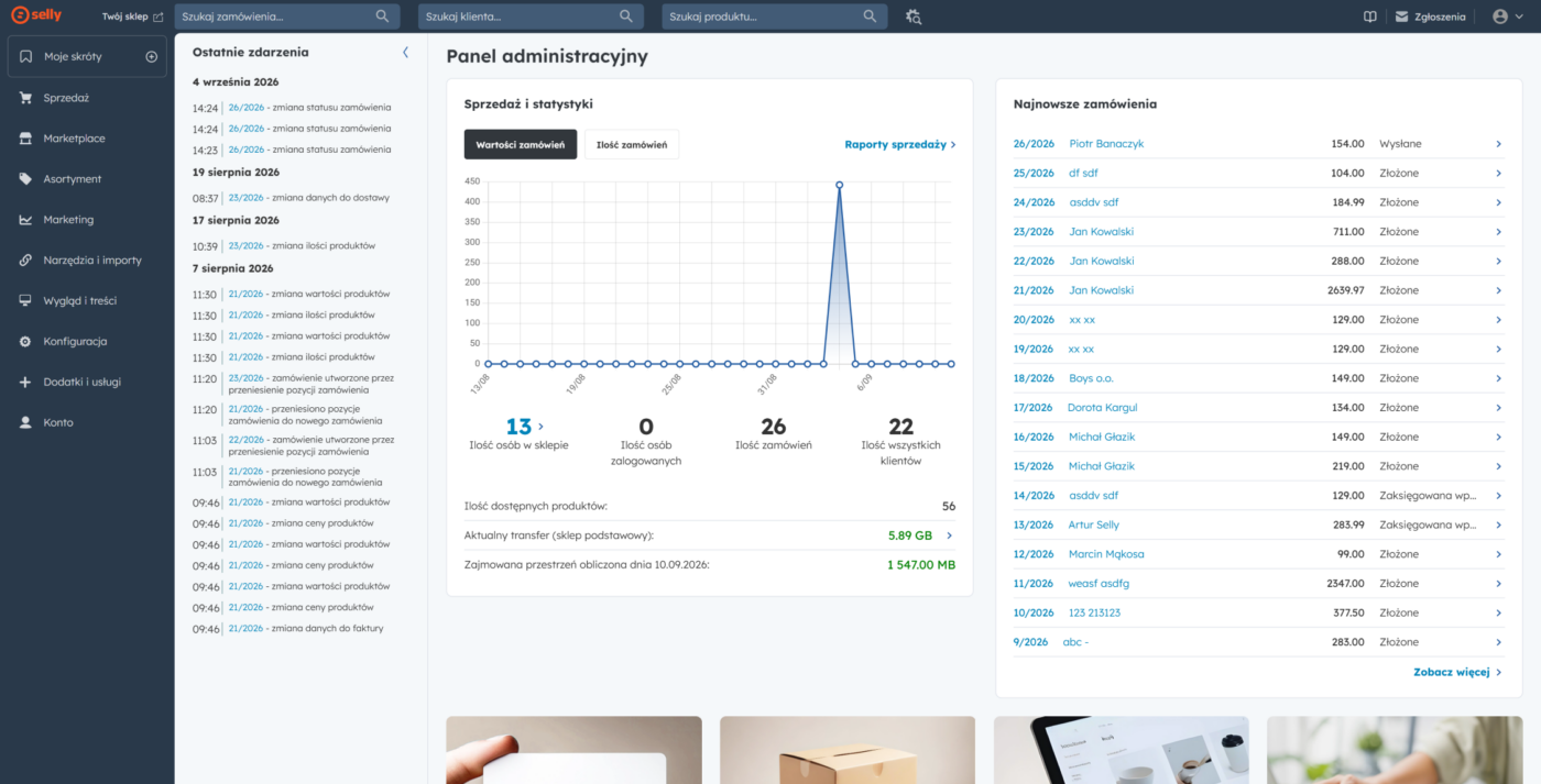 Panel administracyjny Selly
